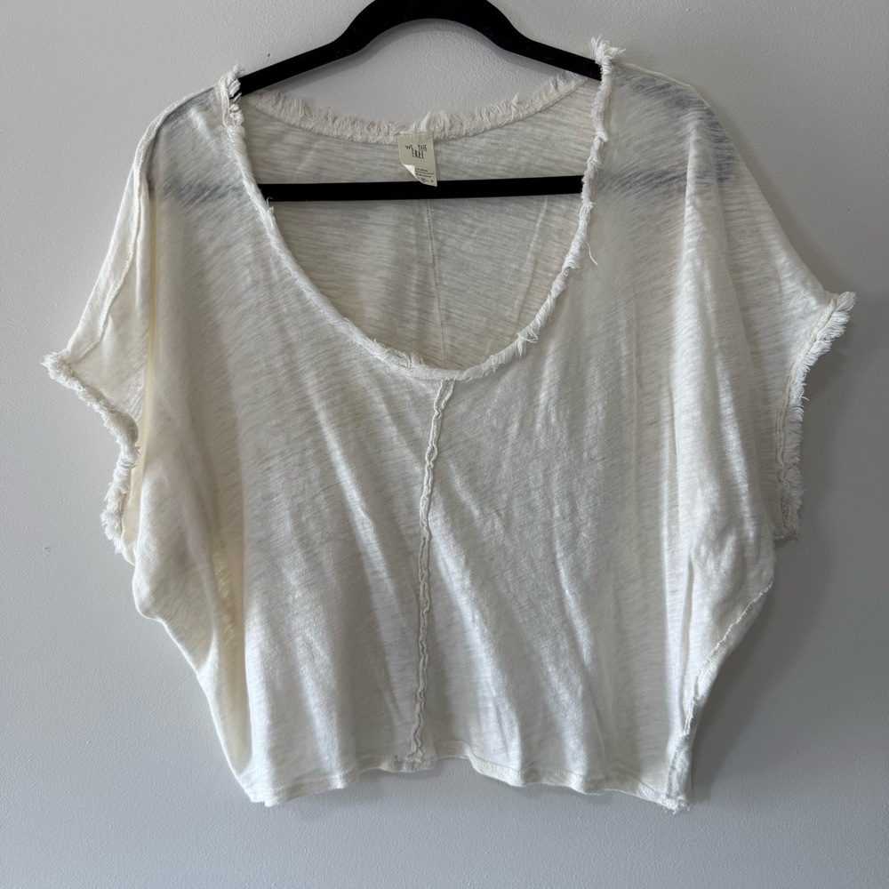 We The Free Cream Frayed Hem Blouse